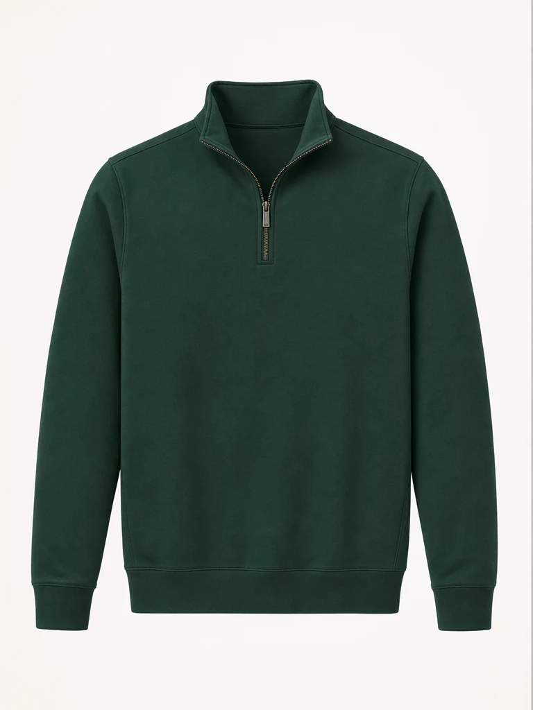 Original forest-green quarter-zip product photo on a clean background.